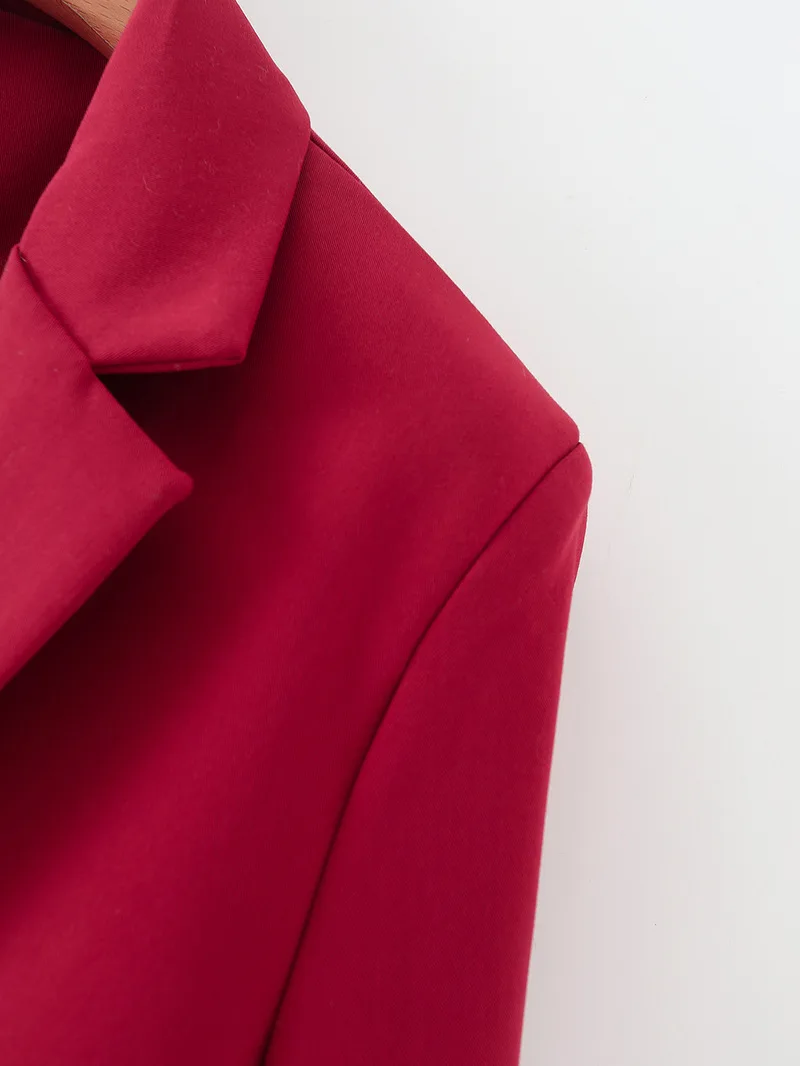 Red Buttonless Chic Blazer Women Mid Length Solid Colors Suits 2021 Spring Autumn Office Lady Casual Work Elegant Blazer Fashion