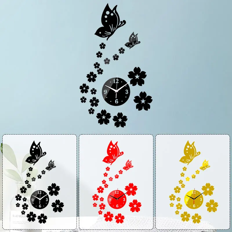 

Wall Clocks Hot sale Wall Acrylic Wall Sticker Stickers Home Decor Modern Large 3d Clock Fashion sale Butterfly Mirror