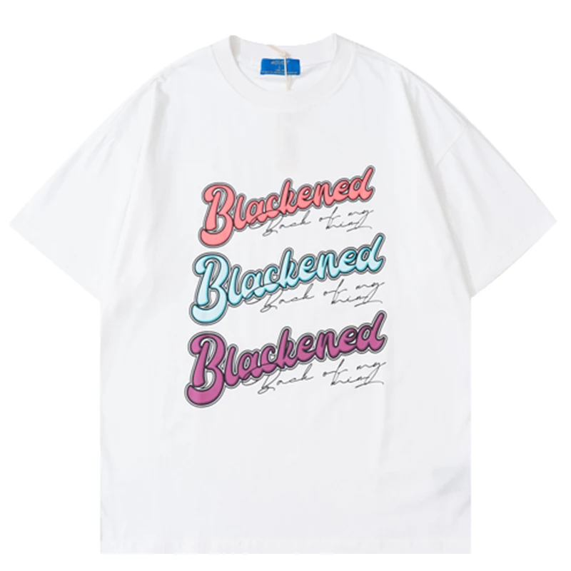 

Men Colourful Letter Print Tee Shirt 22SS Unisex Short Sleeve 100%Cotton t shirts Oversize O-neck Loose Blue Tops Tee футболка