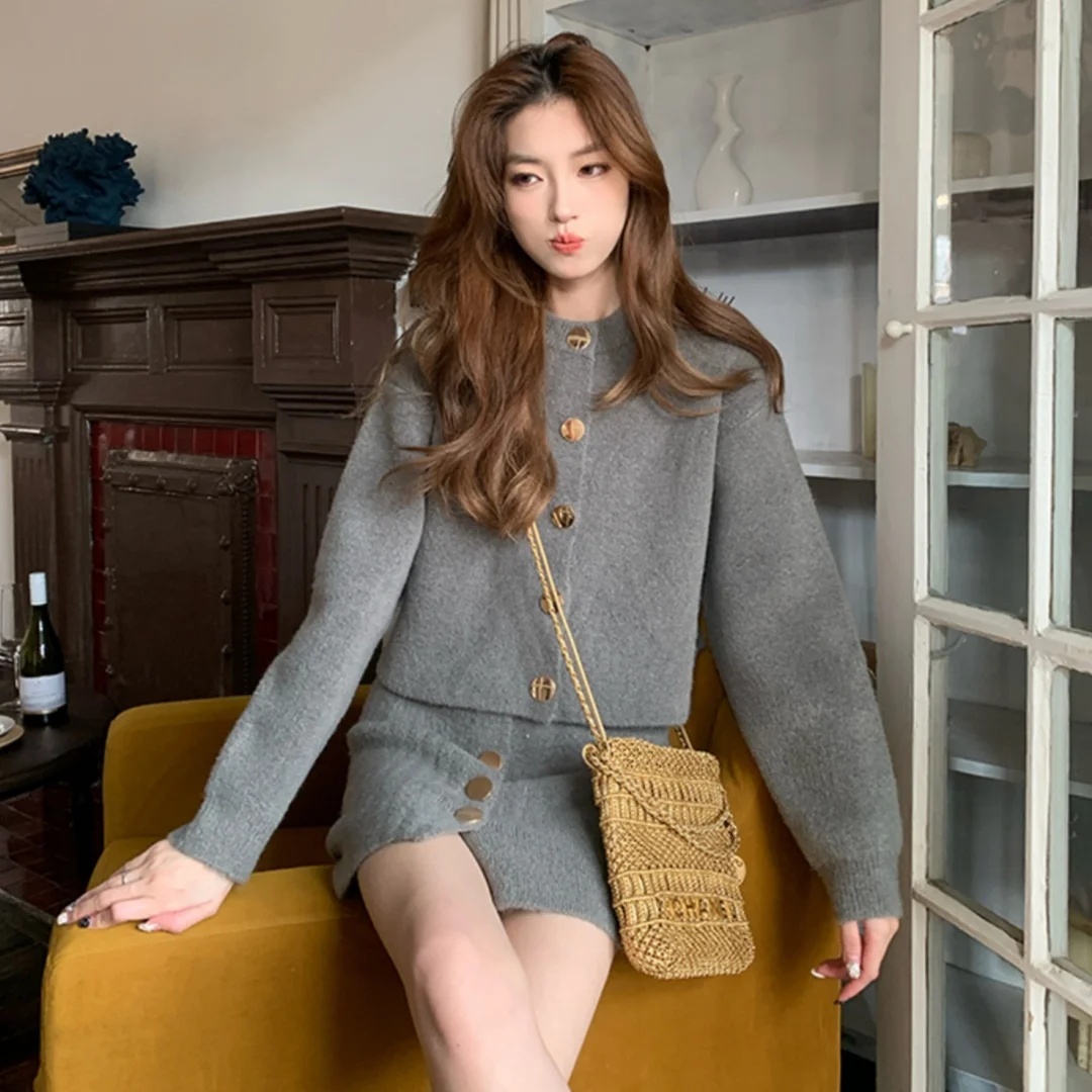 Женские топы + мини-юбка-карандаш шикарный модный укороченный кардиган с