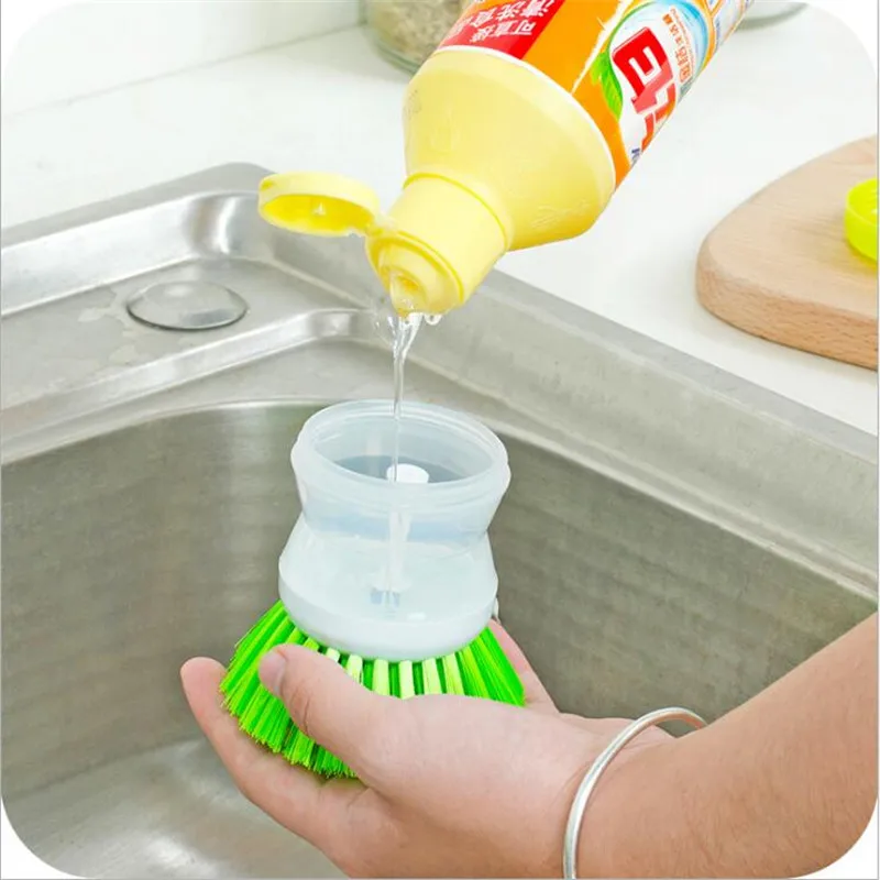 Kitchen 2 In 1 Handle Cleaing Brushes with Removable Brush Sponge Dispenser Wash Pot Dish With Soap Dispensers |