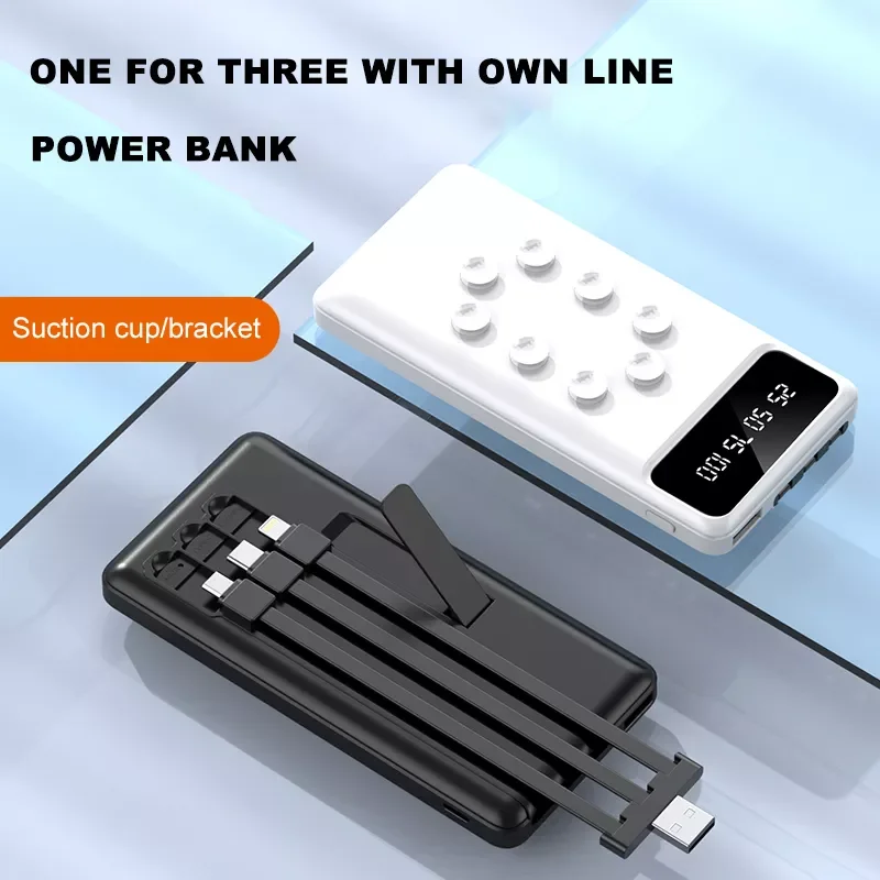 

Power Bank 3 in 1 With Cable Portable Fast Charging Battery 10000mAH Powerbank Phone Holder for iPhone
