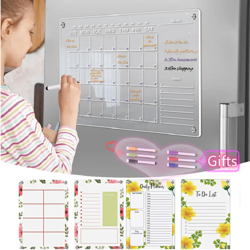 

3D Transparent Acrylic Magnetic Calendar Fridge Dry Erasable Refrigerator Magnets Board Planner Schedule To Do List Home Decor