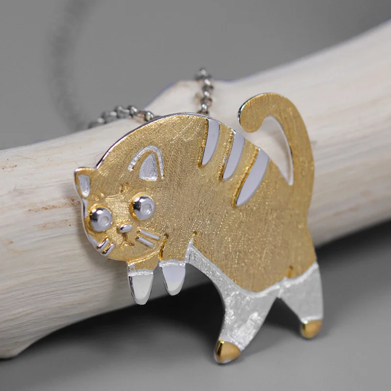 

INATURE 925 Sterling Silver Cute Cat Necklaces Pendants For Women Jewelry