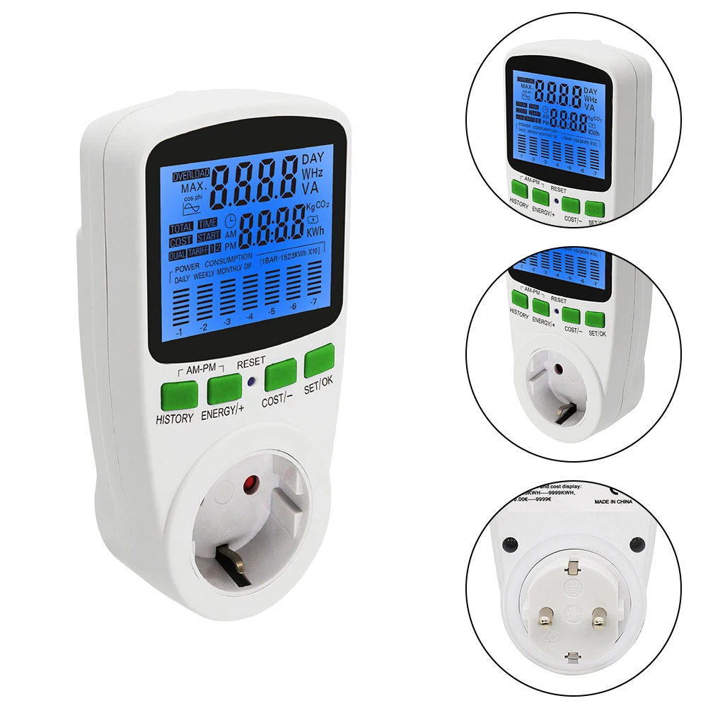 

Digital Electric Energy Meter AC Power Meter Wattmeter Tester Plug Monitor Electricity Cost Analyzer Electronic Device Analyzer