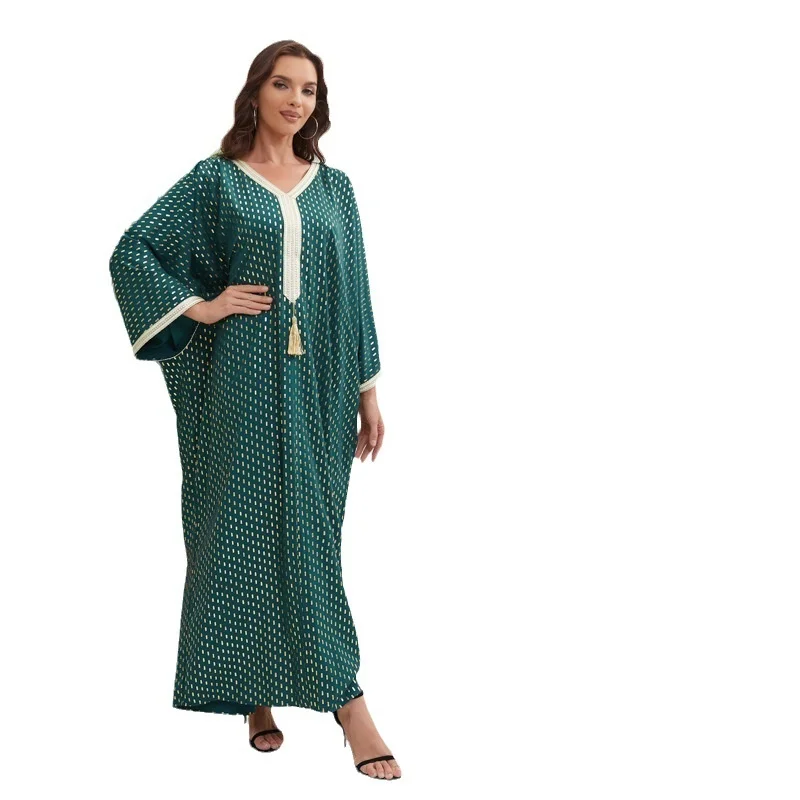 Abaya For Women V-neck Bat Sleep Large Swing Dress For Women's Fashion Loose Casual Four Season Robe Large Size Dubai Turkey
