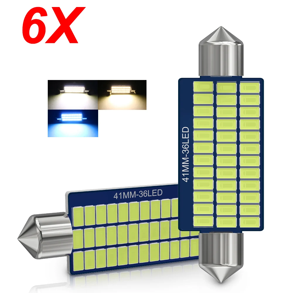 

6 шт. гирлянда для автомобиля светодиодная внутренняя лампа для чтения 4300K теплый белый 6000K C5W C10W 31 мм 36 мм 39 мм 41 мм автомобильная потолочная купольная лампа для комнаты 12 В