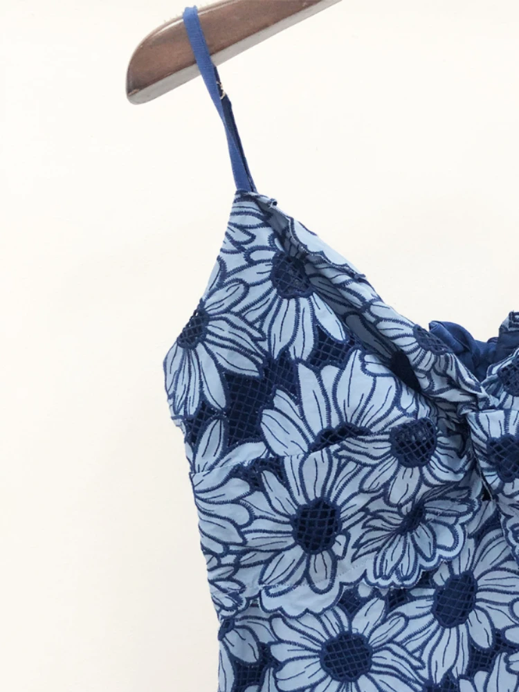 

Женское винтажное Кружевное платье макси, элегантное ажурное платье на бретельках с трехмерными цветами и маргаритками, лето 2023