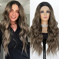 wave lace front wigs long for women omber blonde brown synthetic lace wig middle part glueless heat resistant