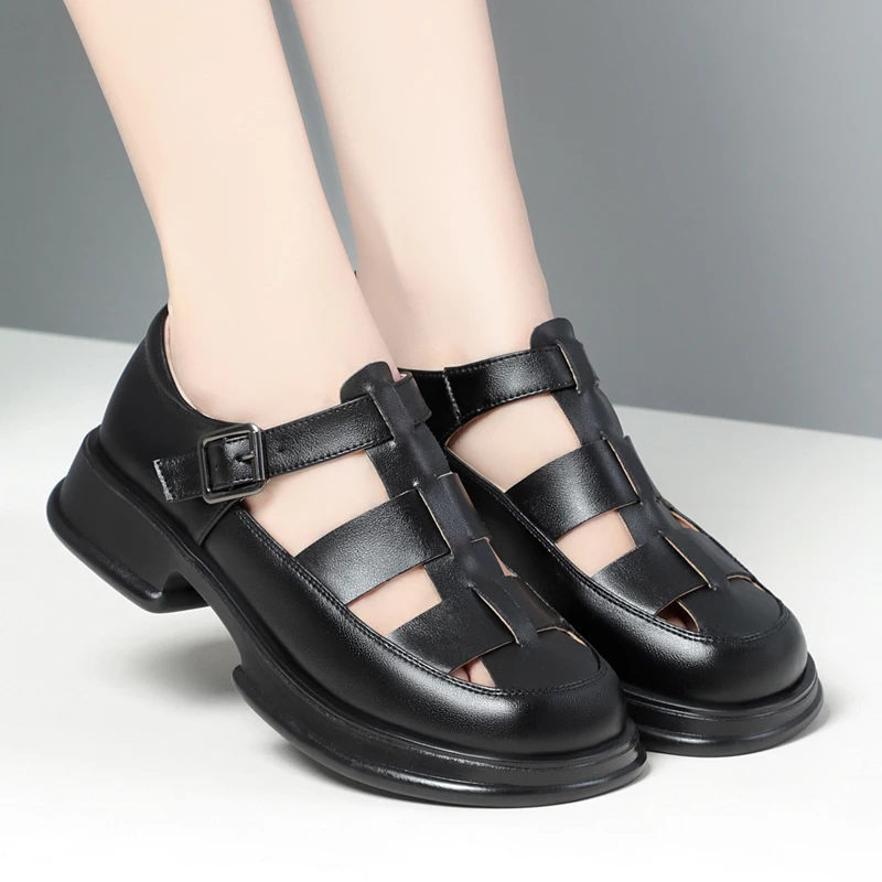 AIYUQI Roman Sandals Women Spring 2023 New Genuine Leather Women's Sandals Openwork Platform Female Gladiator Sandals