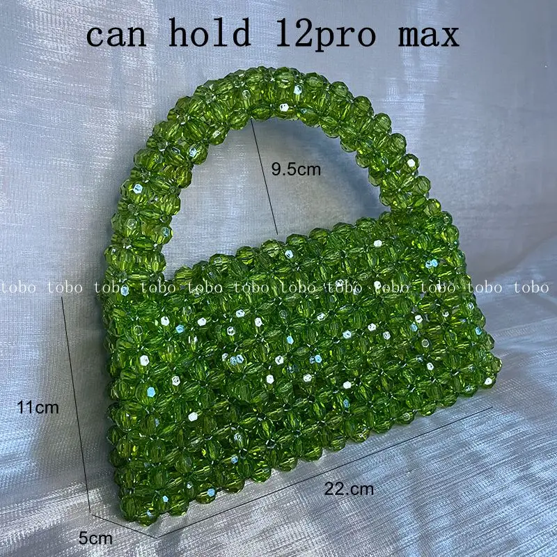 Small Bead Bag Designer Crossbody Bags Clear Acrylic Crystal Pearl Beaded Box Totes Green Customized Women Woven Purse 2022 images - 6