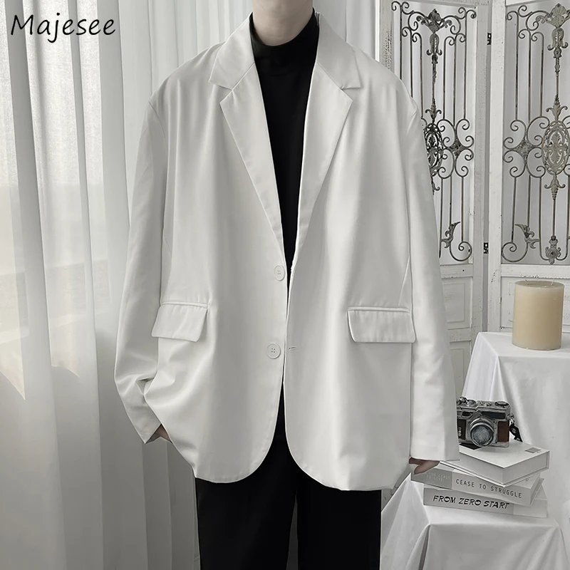 

Blazers Men Outwear Handsome White Streetwear Casual Notched Pockets Brand Male Spring All-match Harajuku Clothing New Arrival