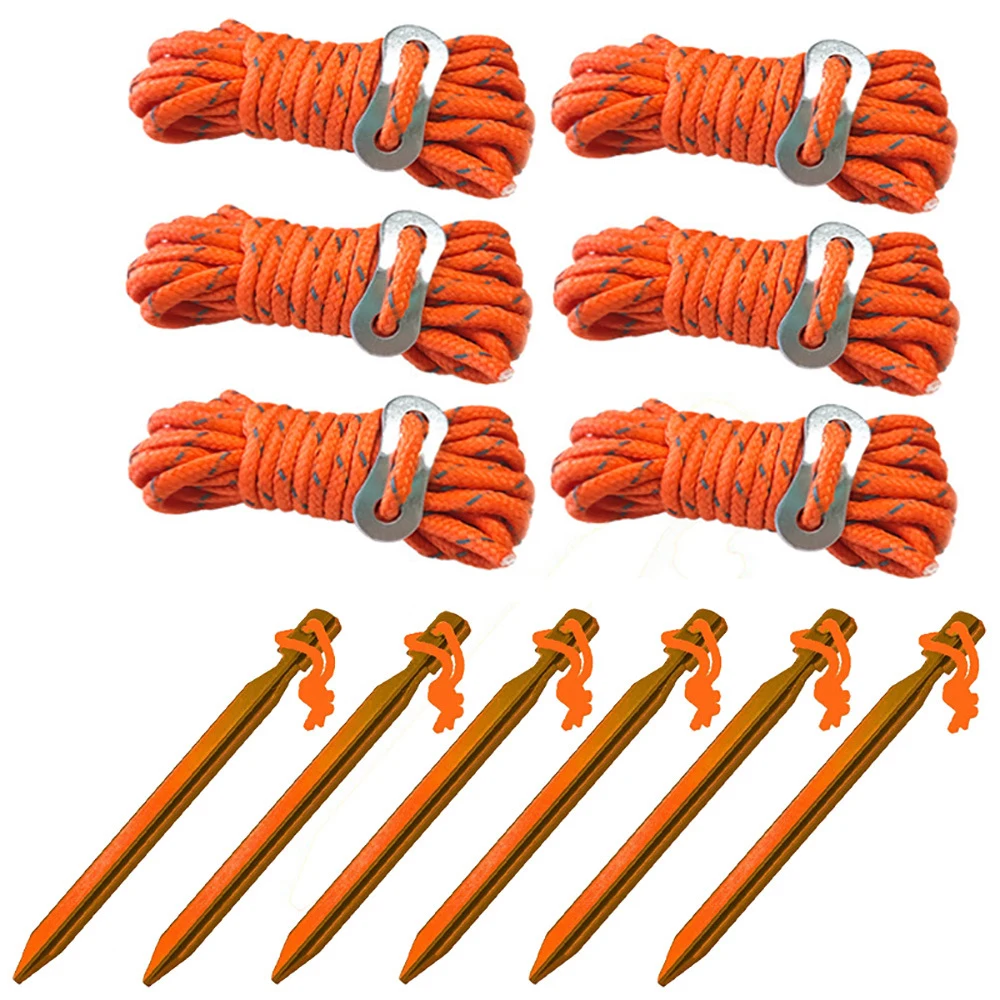 18cm 6pcs/set Aluminument Tent Pegs Nail with Rope Stake Camping Hiking Equipment Outdoor Traveling Accessories |