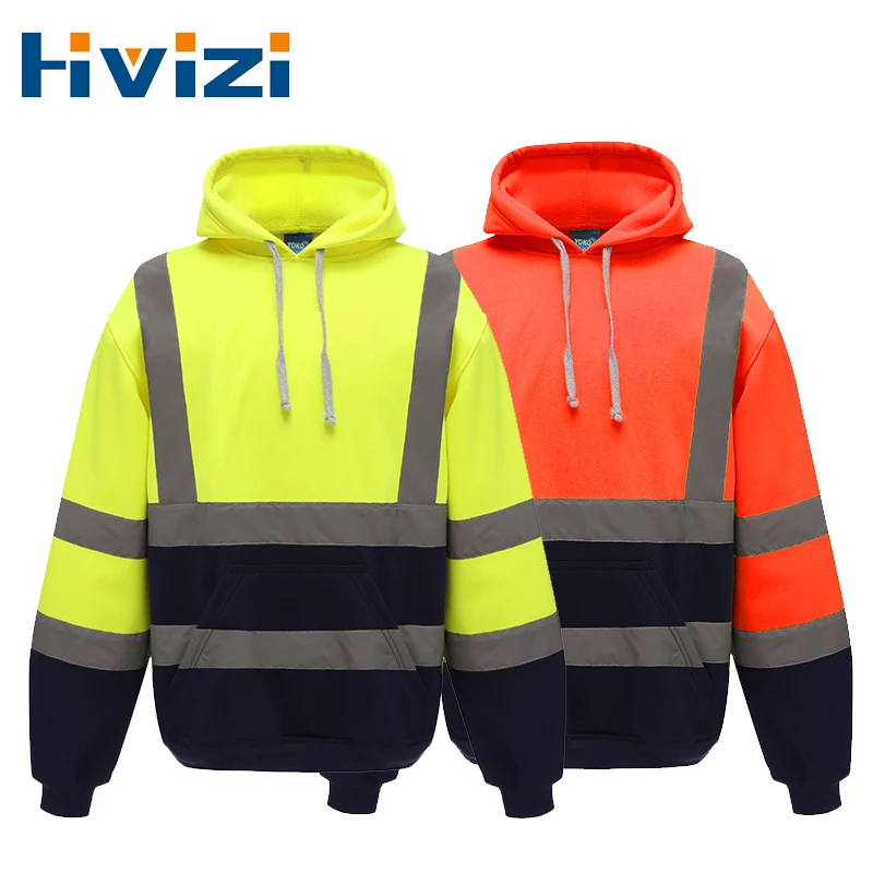 Фото Мужская рабочая одежда Hi Vis, пальто High Vis, светоотражающая толстовка, флисовая куртка, толстовка с темно-синим низом №1