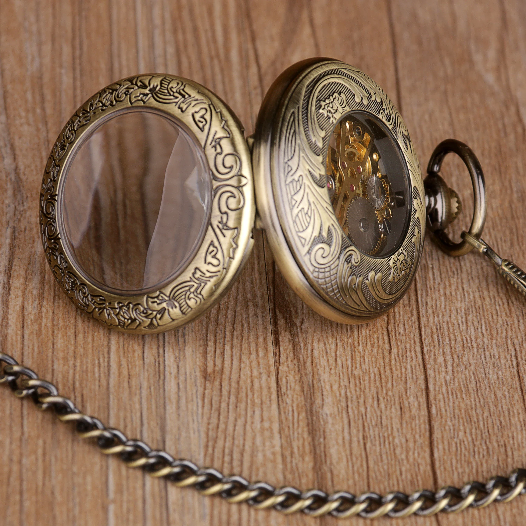 Vintage Mechanical Pattern Pocket Watch Roman Numeral Display Man Woman Necklace Pendant Clock Chain Best Gift