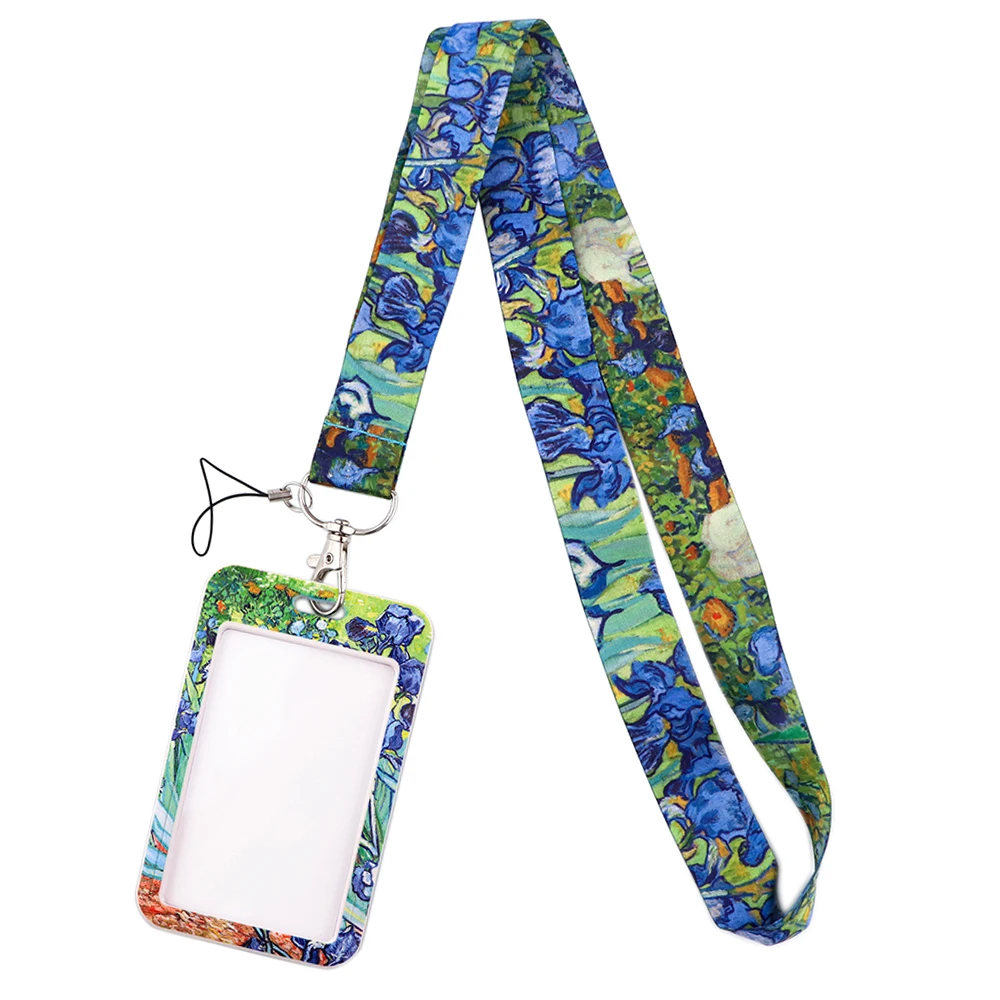 

Credential holder Van Gogh Lris Flower Art Office lanyard card ID Badge Holder Keychain Pass Gym Mobile Key Holder Key Rings