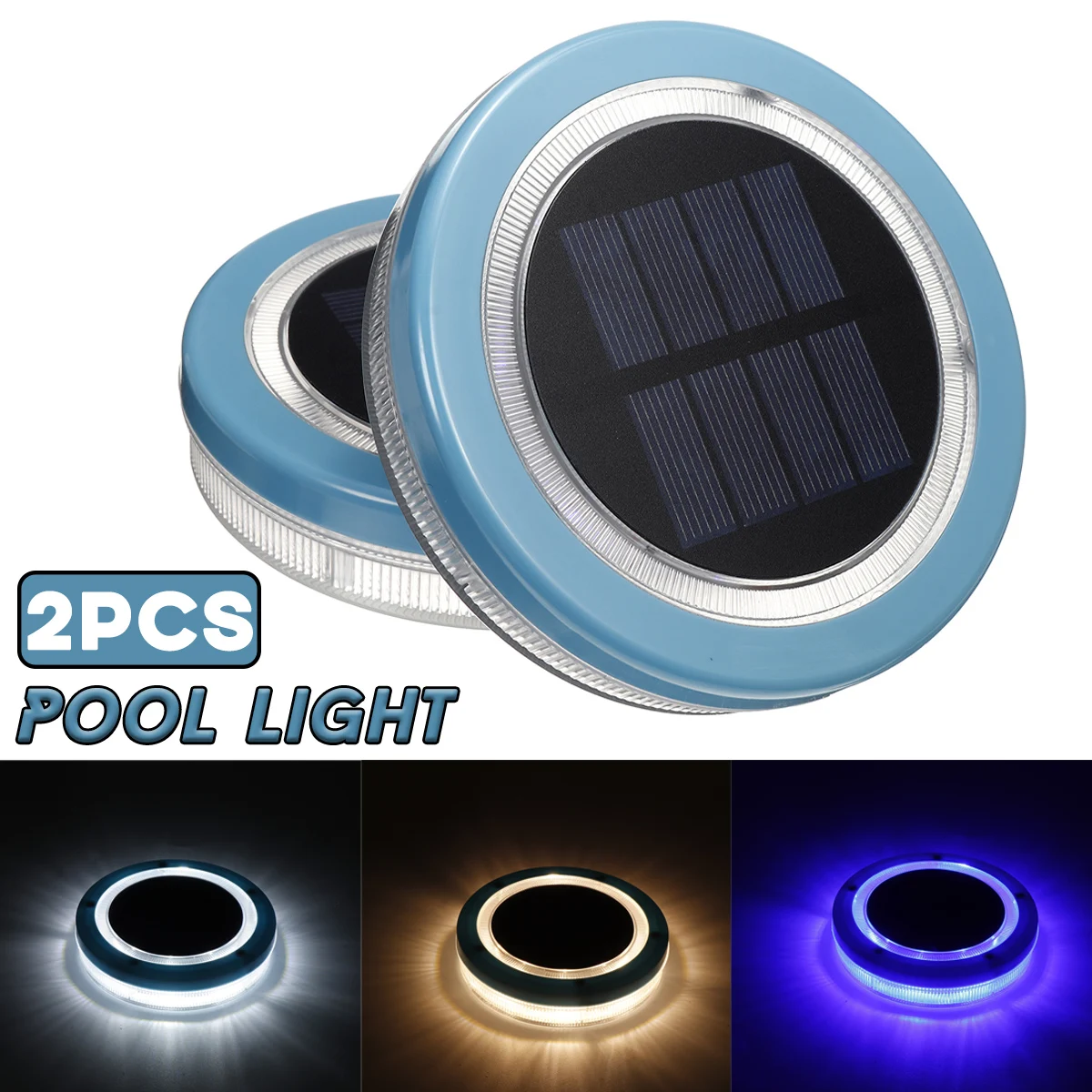 2 pces solar piscina luz led luz noturna subaquatica branco quente azul luz