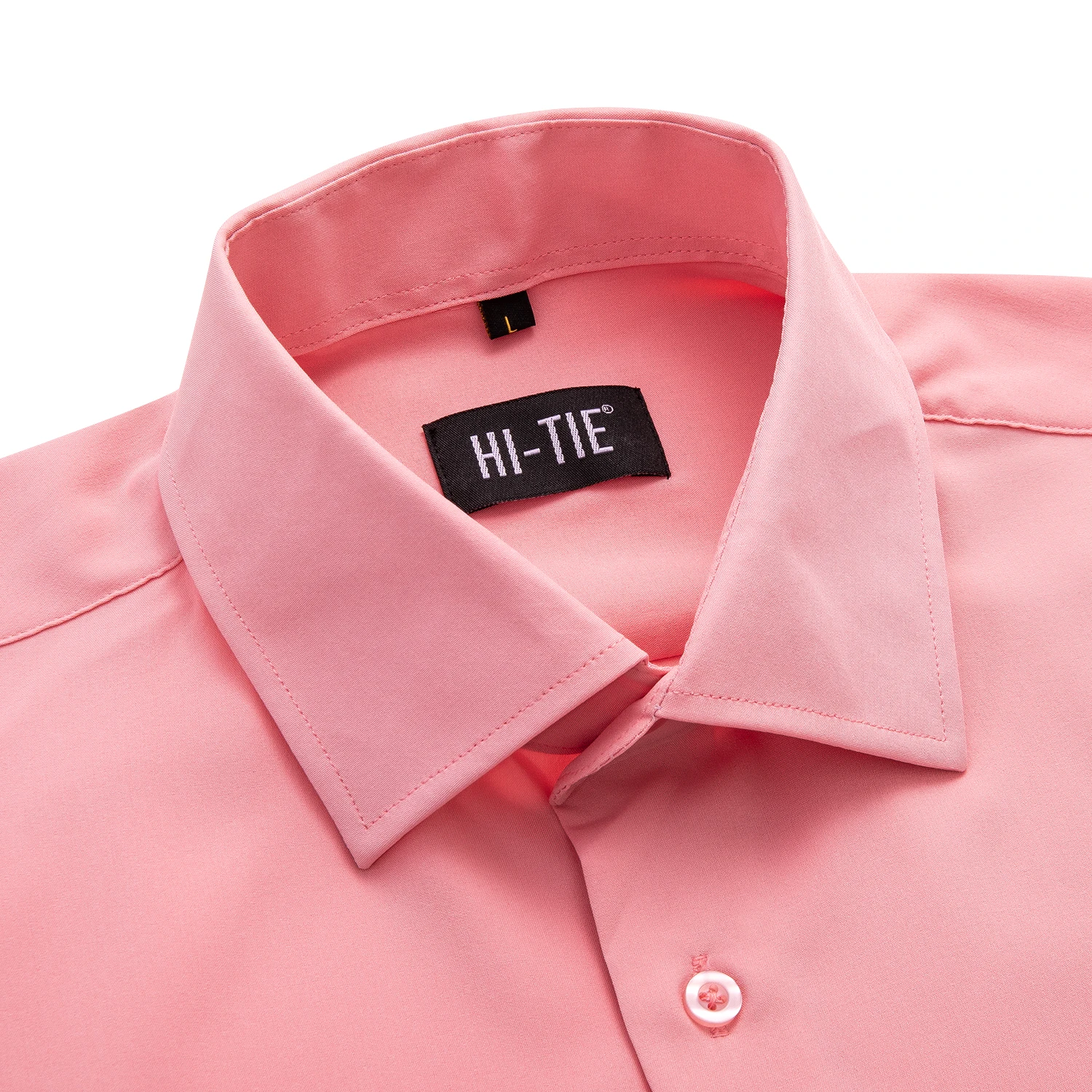 Hi-Tie Solid Plain Silk Mens Shirts Long Sleeve Lapel Shirt For Male Soft Comfortable High Quality 13 Colors Simple Casual Gift