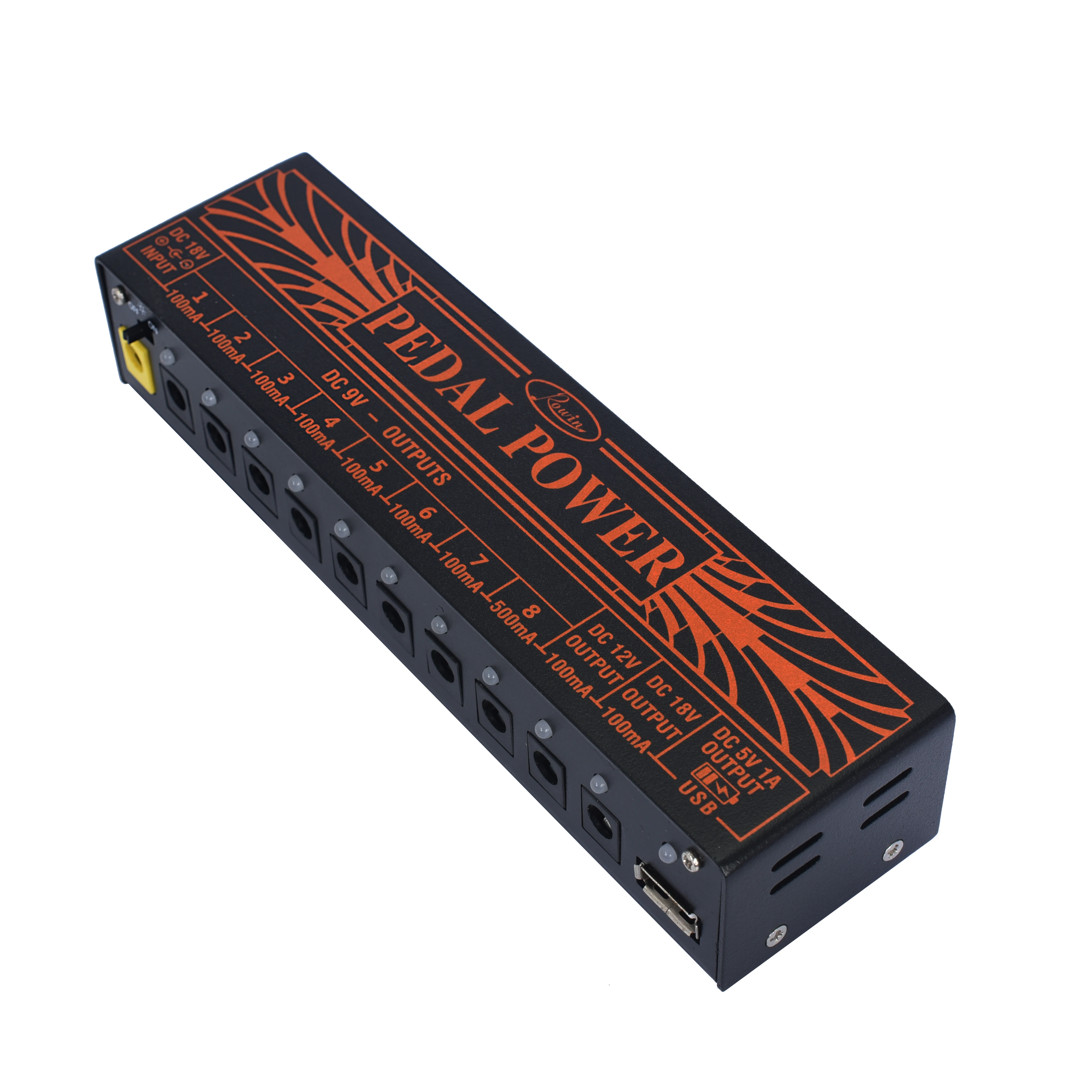 Rowin Guitar Pedal Power Supply 10 Isolated DC Output for 9V/12V/18V Effect Pedal with USB Charging Port for iPhone Noise Filter