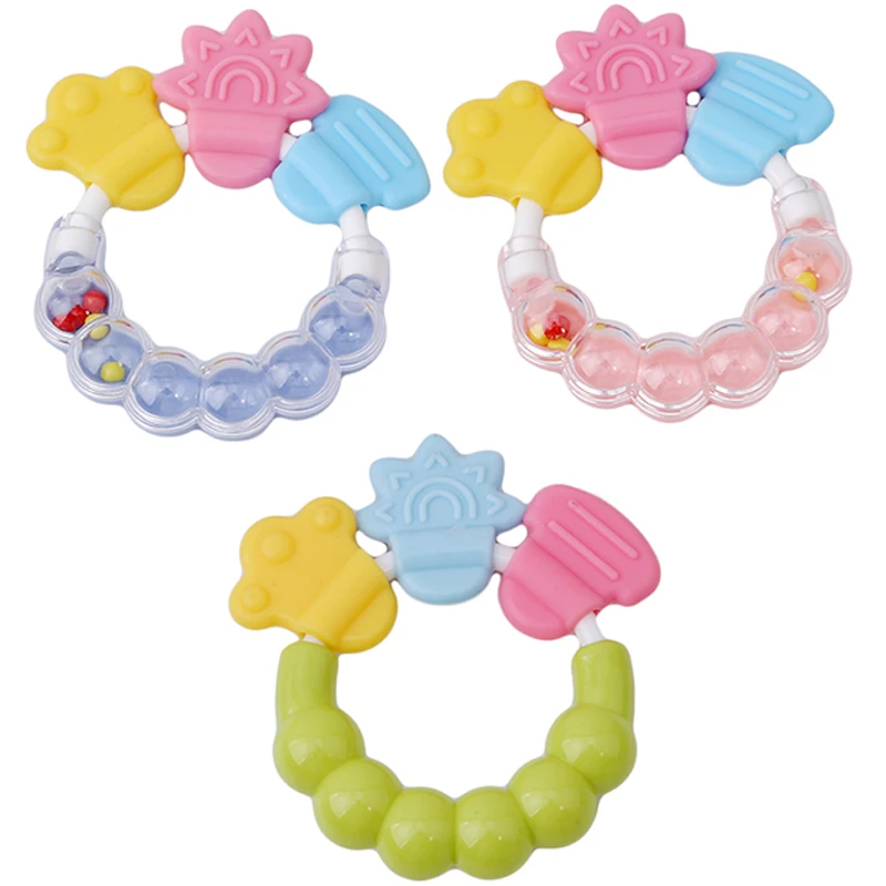 

1pcs Practical Newborn Baby Rattles Teether Toy Teeth Biting Babies Toddler Bed Bell Silicone Handbell Jingle Cartoon Teether