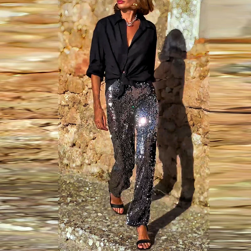 Женские элегантные широкие брюки с эластичной резинкой на талии повседневные