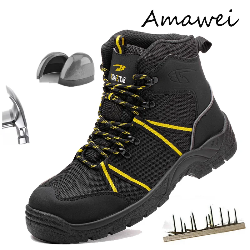 

Amawei Men's Sneakers Construction Indestructible Safety Shoes Women's Steel Toe Work Boots Lightweight Breathable Size 36-48