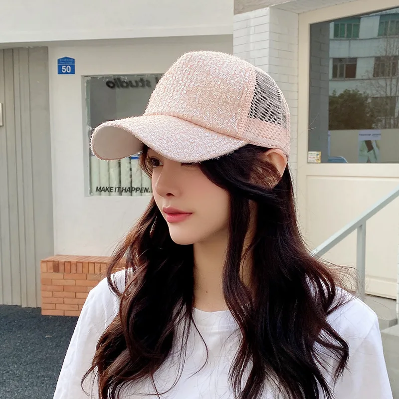

Summer Mesh Breathable Baseball Cap Women's Sequins Sunshade Sun Hats Outdoor Travel Adjustable Snapback Visors