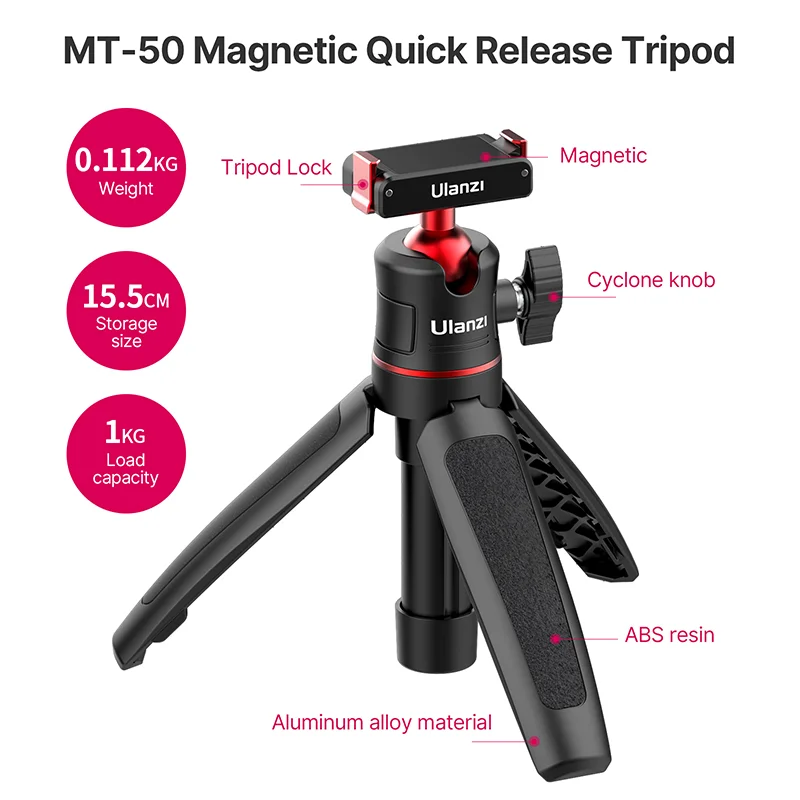 

MT-50 Extendable Magnetic Tripod for OSMO Action 3 Quick Release Handle Monopod DJI OSMO Action 3 Accessories
