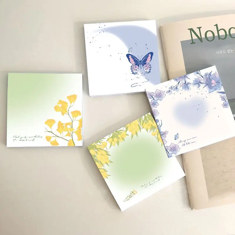 

4pcs flower butterfly notes stick memo pad Post decoration diary stickers note it tag stationetickers Paper Creative note paper