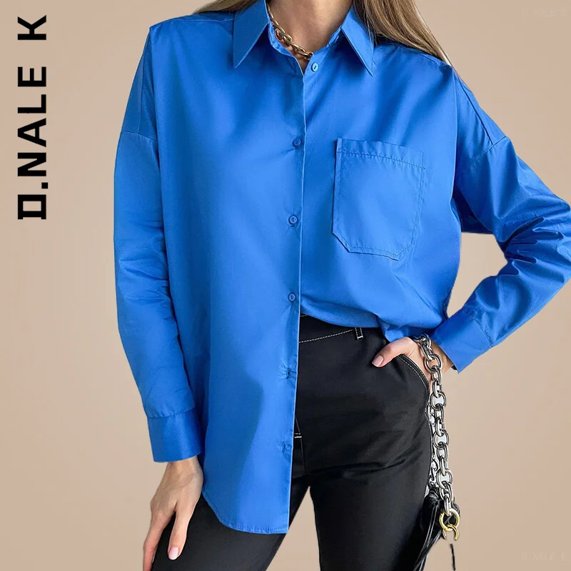

D.Nale K Women Fashion Shirt Simple Loose Party Top Long Sleeve Solid Color Women Shirt Chic Shirts Basic New Female Party Tops