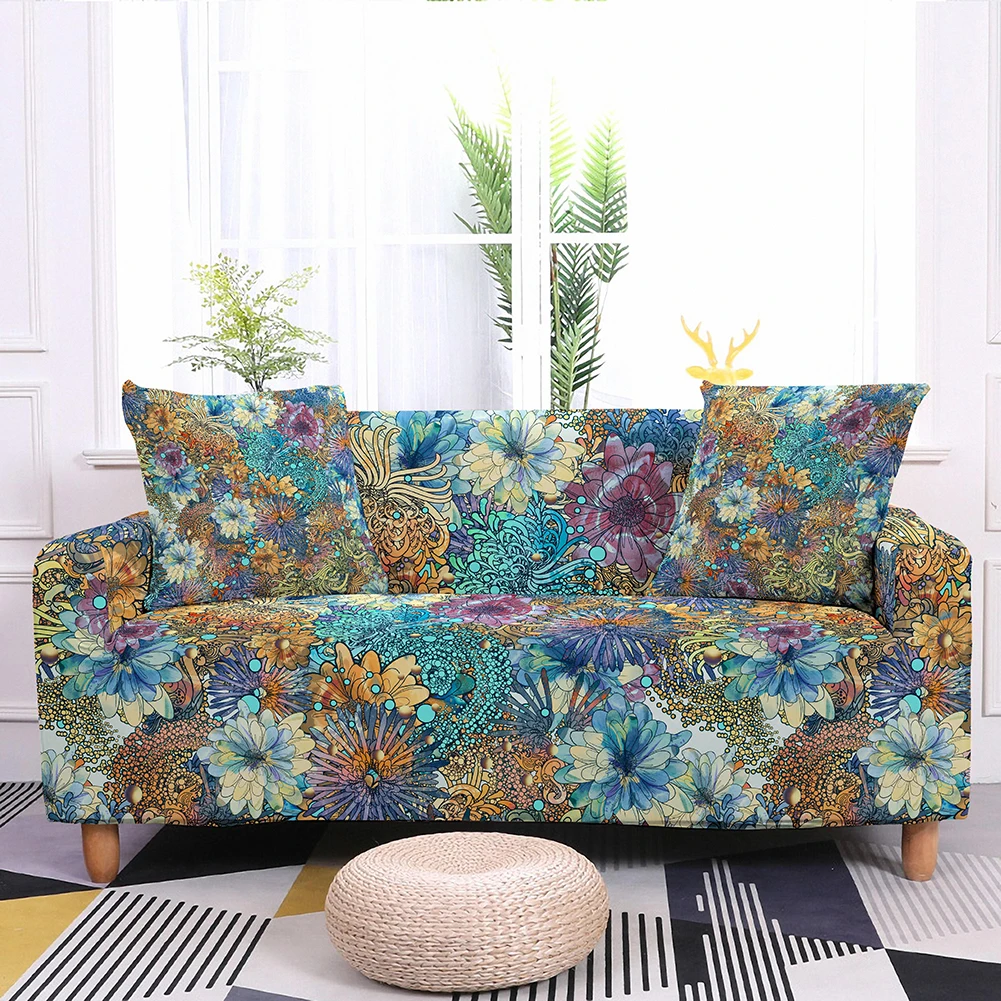 

Living Room Stretch Sofa Cover Vintage Floral Print Stretch Sofa Cover Combination Corner Sofa Cover 1/2/3/4 Seat Decor Home