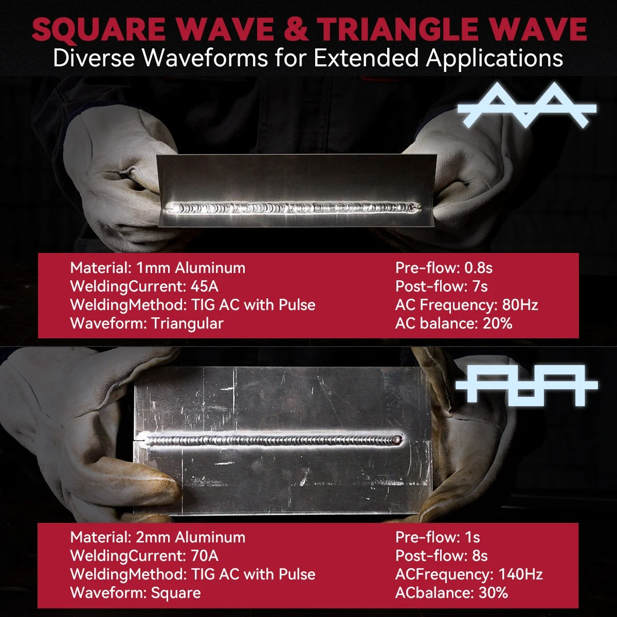 ARCCAPTAIN AC/DC Аппарат для алюминия Tig 7-в-1 Импульсный квадратный треугольный