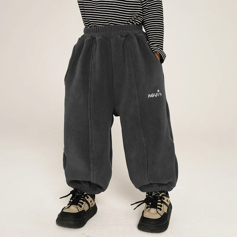 

Kids Pants Boys Trousers Plush Winter New Children Clothing Thick Sports Pants Double Sided Velvet Casual Elastic Waist