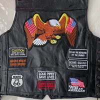 mens spring and autumn hot selling street sleeveless vest sheepskin motorcycle riding retro embroidery badge side strap coat