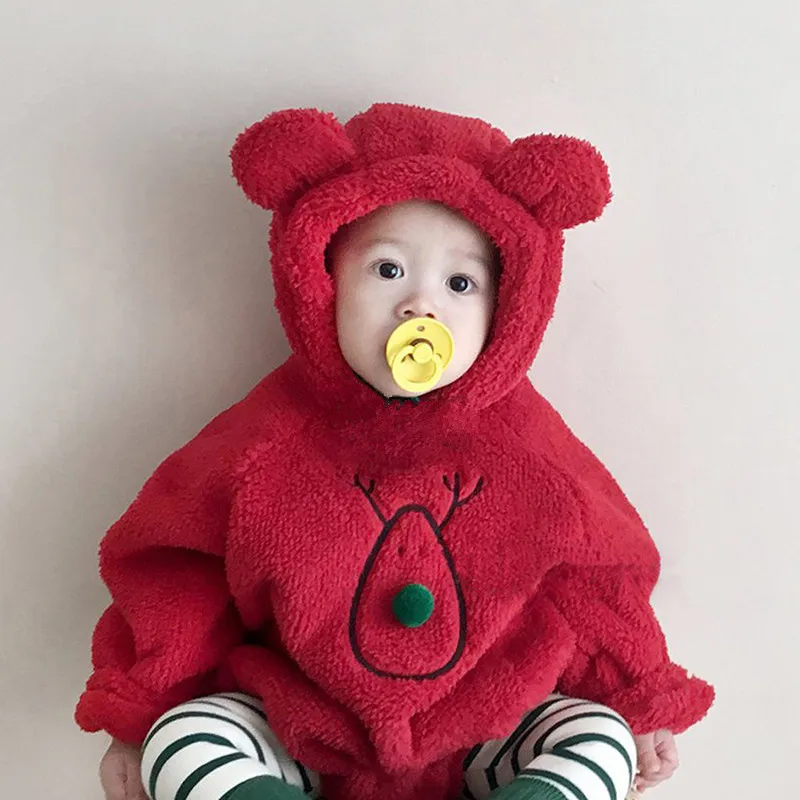 

2023 New Winter Baby Double-sided Velvet Jumpsuit Christmas Dress New Year Red Coat Long-sleeved Romper