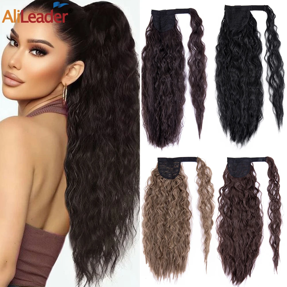 

22 Inch Long Ponytail Extensions Corn Wave Wrap Around Ponytail Hair Synthetic Hair Curly Wavy Hairpiece Extensions For Women