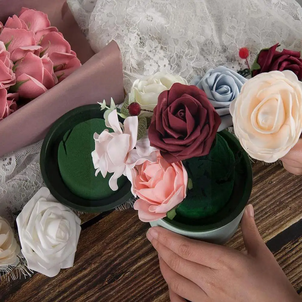 

1pc Diy Flower Arrangement Kit Green Round Wet Floral Foam Flower Foam With Bowl For Wedding Aisle Flowers Party Decoration U5v3