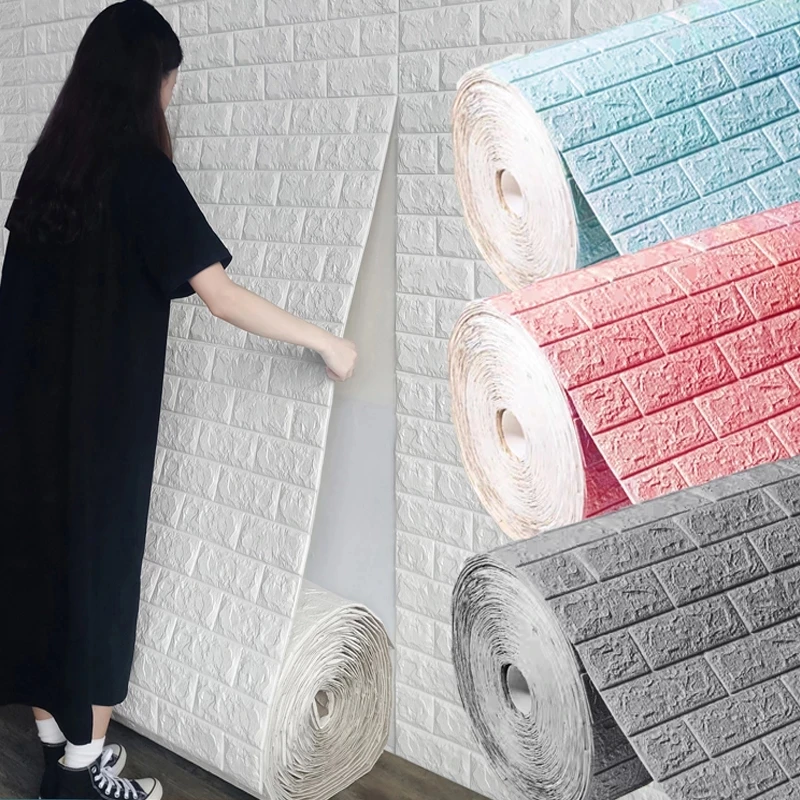 

3D Self-Adhesive Wallpaper 70cm*2m Continuous Waterproof Brick Wall Stickers Living Room Bedroom Children's Room Home Decoration