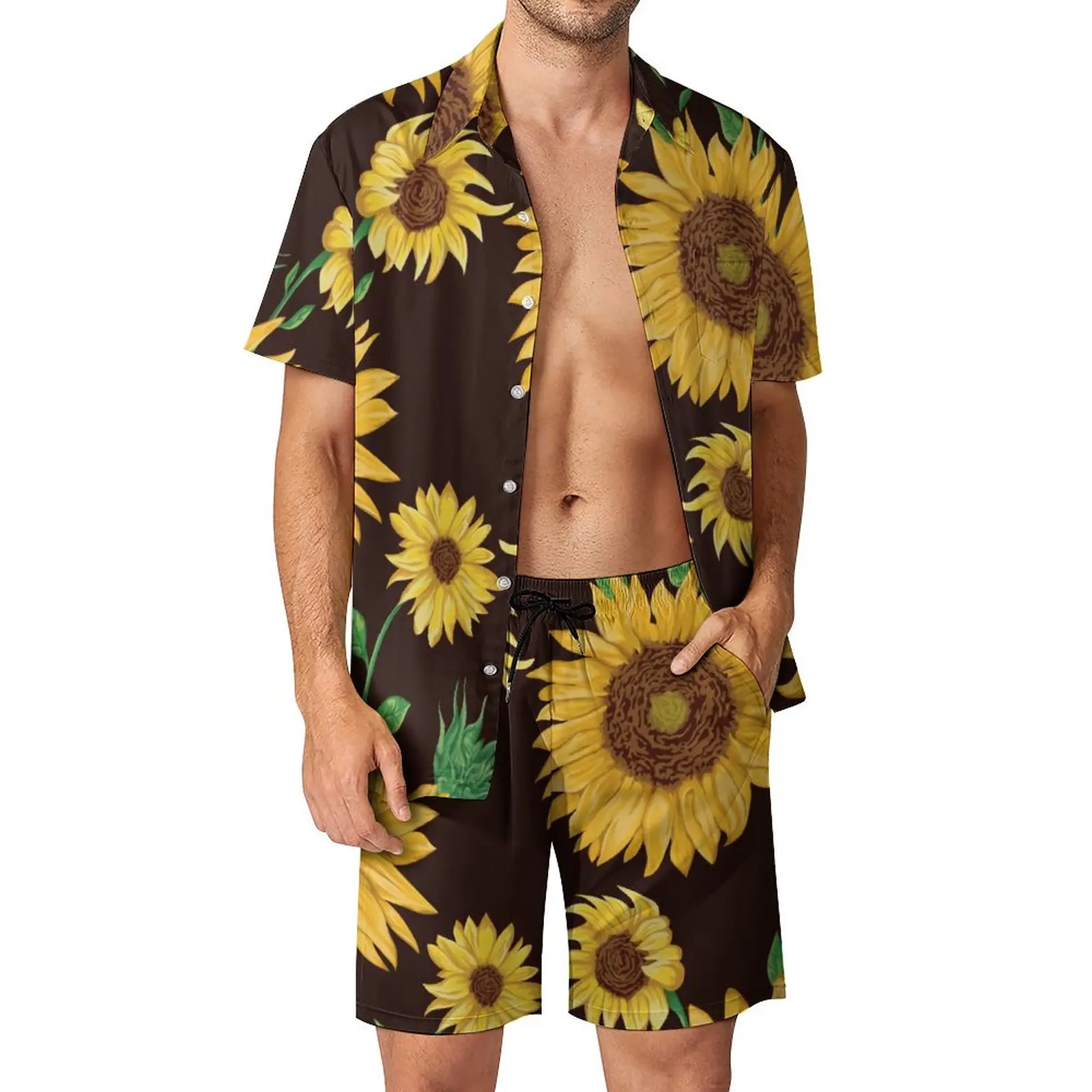 

Abstract Sunflower Men Sets Sunflowers Pattern Design Vintage Casual Shirt Set Short-Sleeve Shorts Beachwear Suit Plus Size 3XL