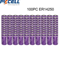 100pcs/lot PKCELL ER14250 Lithium Battery 3.6V 1/2AA  14250 1200mAh Li-SCLO2 Non-recharged Batteries for Electricity/Water/Gas