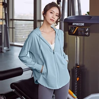 new running outdoor sports long sleeve yoga tops women gym loose hooded zipper cardigan jacket top shirts sunscreen quick dry