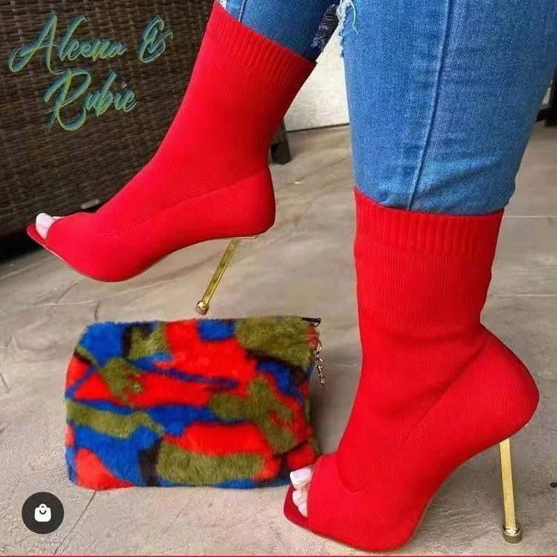 

2022 Mujer Summer PU Leather Knee High Boots Women Snow Boots High Heels Slip-on Female Shoes Thin Heels Red Green Large Size 43