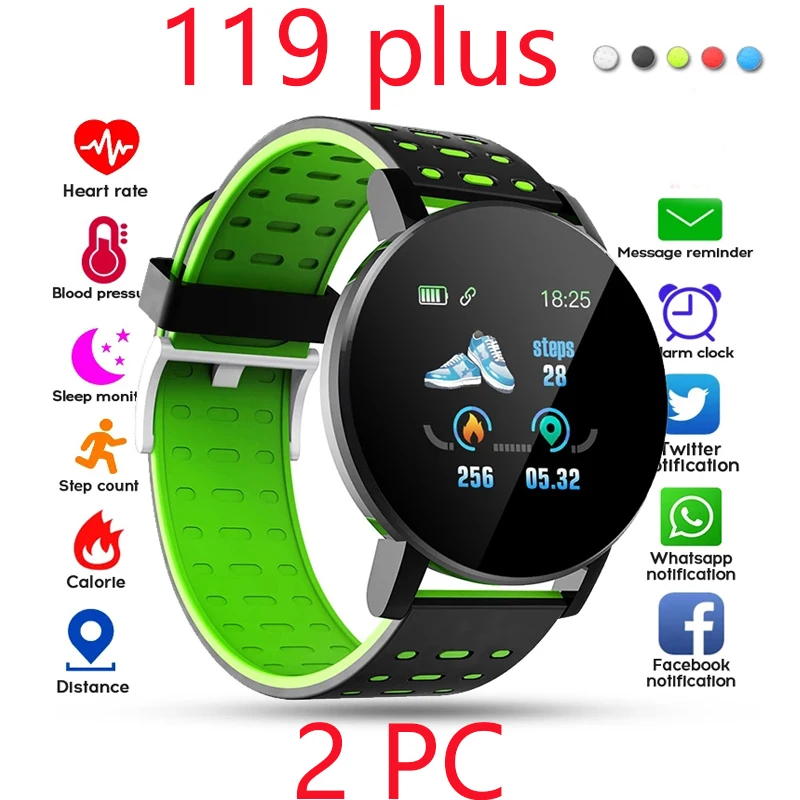 

2PC 119 plus Smart Watch Blood Pressure Waterproof Smartwatch Women Heart Rate Monitor Fitness Tracker Watch Sport PK 116 D13 M6