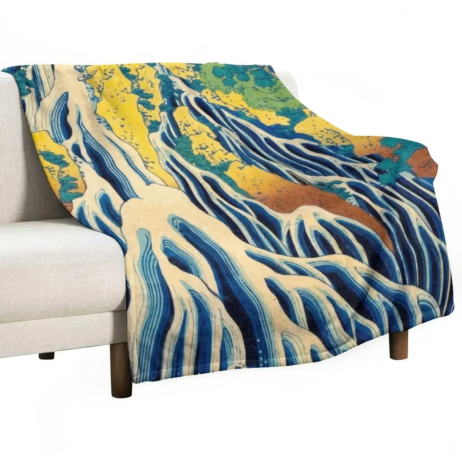 Водопад The Falling Mist at Mount Kurokami Katsushika Hokusai японское одеяло с древесными блоками и