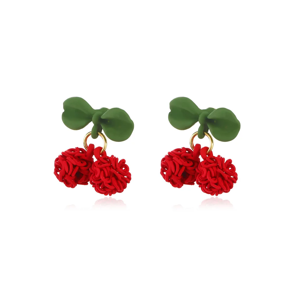 

Korean Fashion Super Fairy Cute Red Cherry Earrings Women Girl New Hollow Fruit Natural Simple Jewelry Pendientes Metal Gift