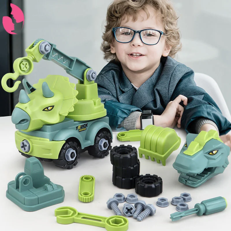 

Children's Construction Toy Dinosaur Engineering Car Excavator Dump Truck Educational DIY Model Car Toys for Kids Boy Child Gift