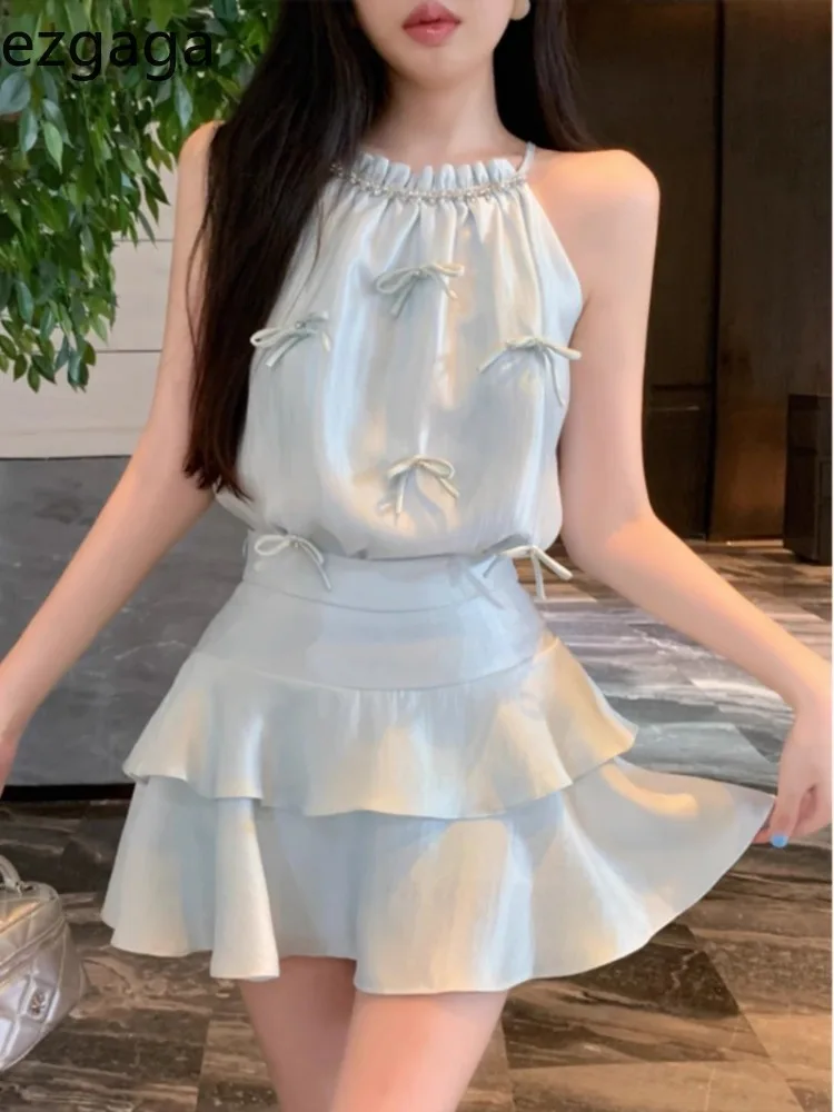 Женский комплект из двух предметов Ezgaga элегантный Атласный топ с бантом и