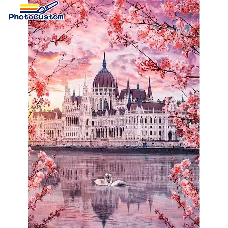 

PhotoCustom DIY Painting By Number Flower build Modern Canvas Picture By Numbers Scenery Acrylic Paint On Canvas For Home Artcra