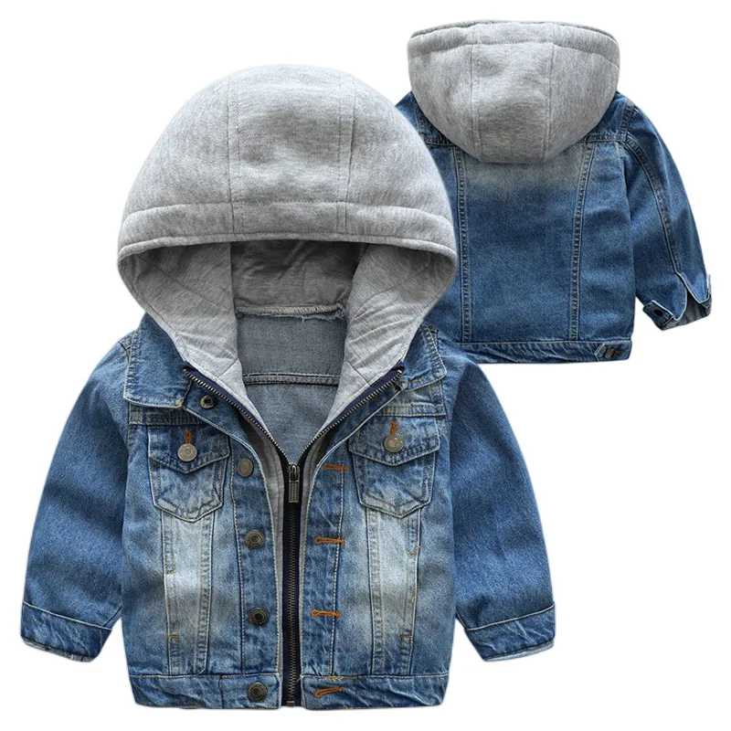 2023 Autumn Winter New Denim Jacket Boys Fashion Long Sleeve Hooded Coat Zipped Outwear Kids Children Thicken Coats