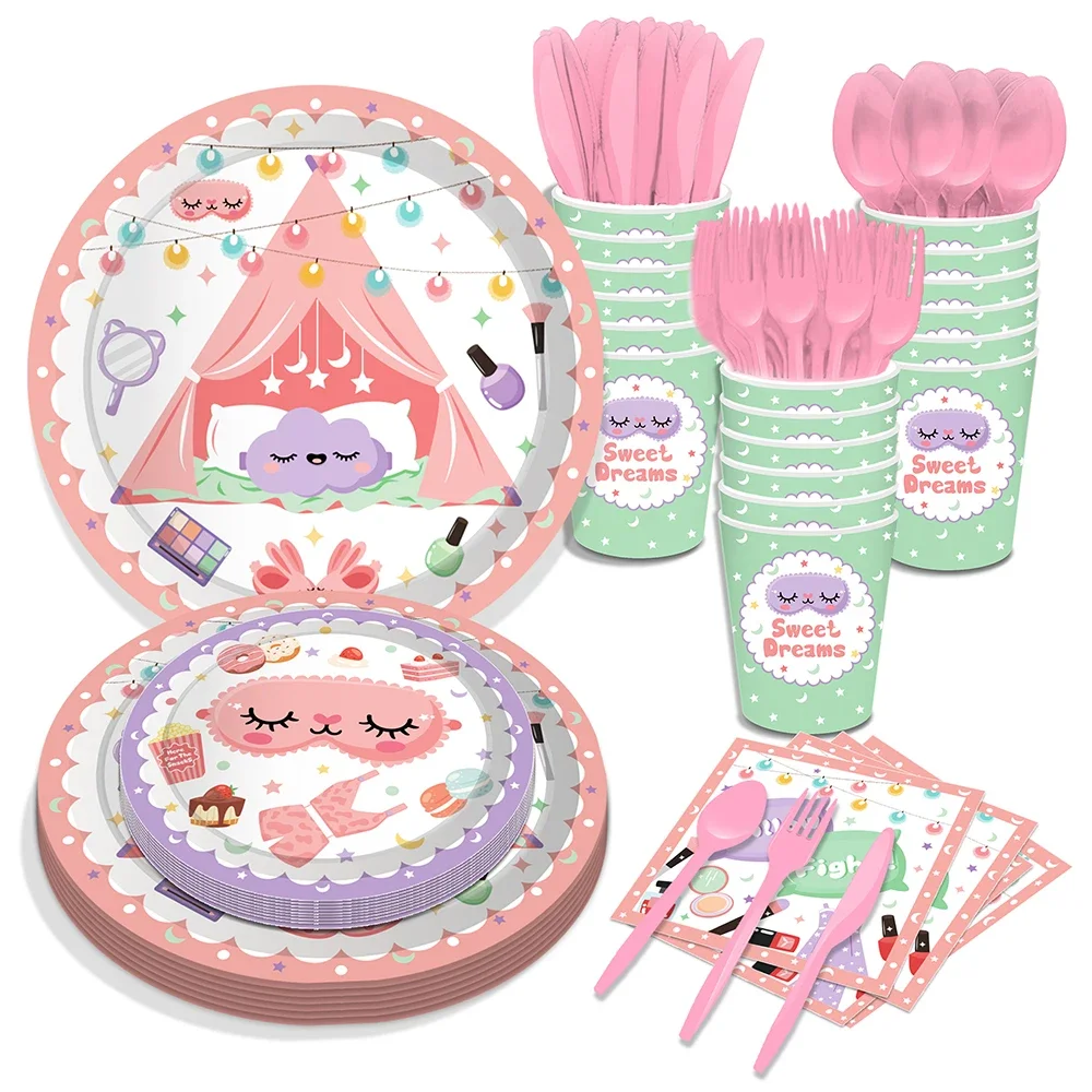 

Женская мультяшная Пижама Подушка мечты косметика для дня рождения одноразовая посуда наборы чашек тарелки салфетки декор для вечеринки Baby Shower
